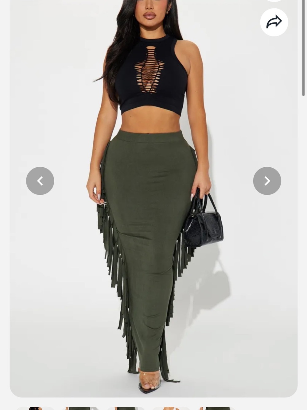 Fashion Nova Olive Green Fringe Maxi Skirt